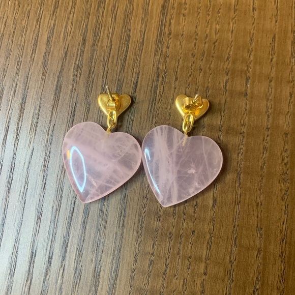 PRELOVED ROSE QUARTZ HEART EARRINGS - Picture 2 of 2